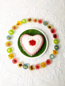 Colorful Coconut jelly Thai dessert with Look Choup , the dessert plated balls