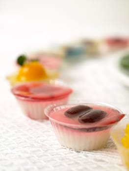 Colorful Coconut jelly Thai dessert with Look Choup , the dessert plated balls