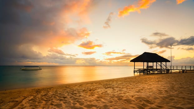 Beautiful sunset in Mauritius Island with Jetty silhouette