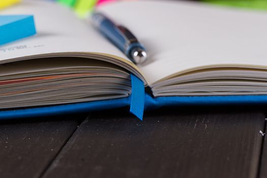 Planning your day, A day blank day planner with a blue pen