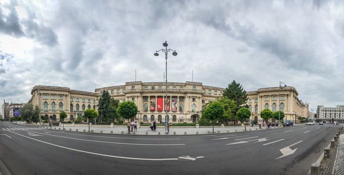 BUCHAREST, ROMANIA - 07.21.2018. National Museum of Art in Bucharest Romania. Panoramic view in a gloomy summer morning