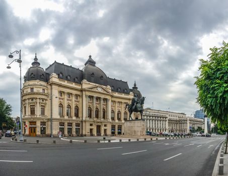 BUCHAREST, ROMANIA - 07.21.2018. Central University Library Bucharest University in Romania. Panoramic view