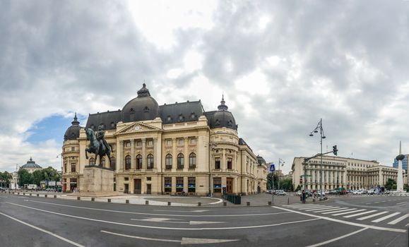 BUCHAREST, ROMANIA - 07.21.2018. Central University Library Bucharest University in Romania. Panoramic view