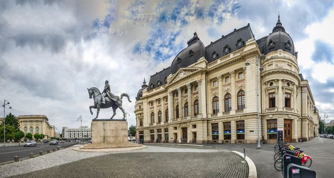 BUCHAREST, ROMANIA - 07.21.2018. Central University Library Bucharest University in Romania. Panoramic view