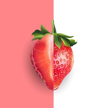 Strawberry and slices on a pink background.