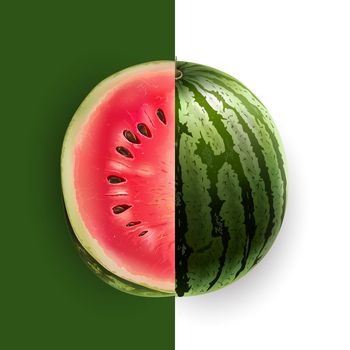 Slice ofwatermelon on white and green background