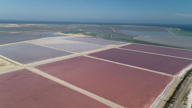 rose caribbean salt lake Bonaire island aerial drone top view