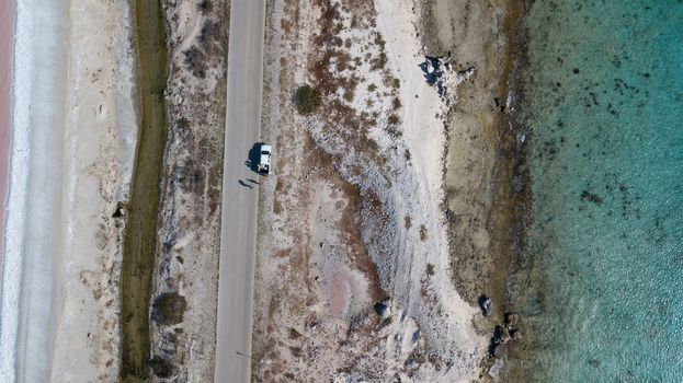 rose caribbean salt lake Bonaire island aerial drone top view