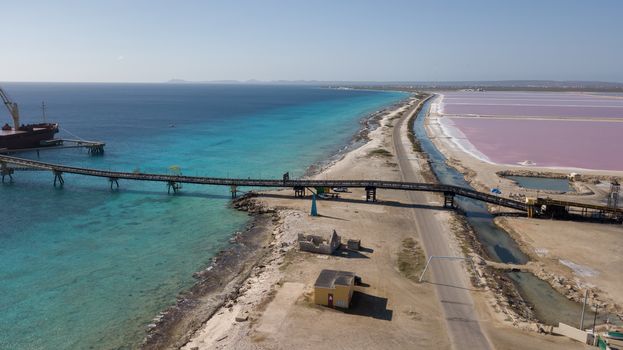 rose caribbean salt lake Bonaire island aerial drone top view