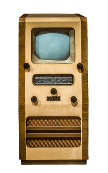 Isolated Vintage Retro British Cabinet Television And Radio Set