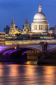 St paul cathedral with river thames sunset twilight in London UK. 