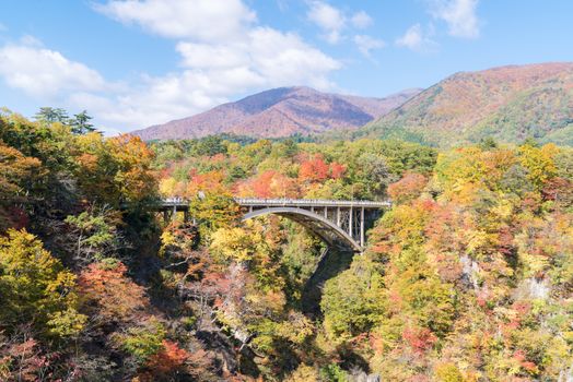 Naruko Gorge valley with rail tunnel in Miyagi Tohoku Japan