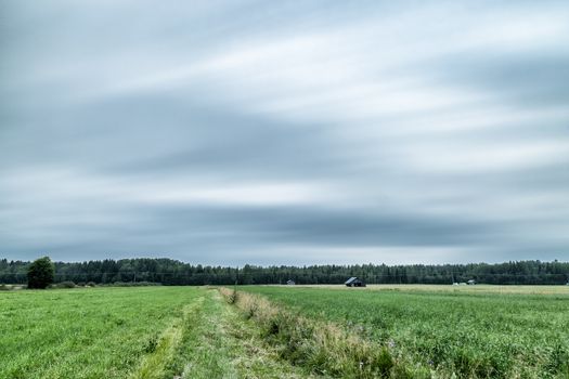 Barns in Farmfield with a cloudy sky.