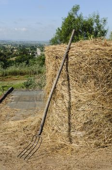 Countryside: pitchfork and haystack