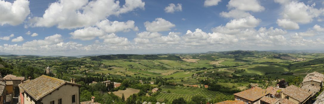 Panoramic view of a typical Tuscany landscape from Montepulciano, Tuscany, Italy, Europe