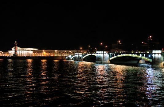 Saint-Petersburg, Russia. Neva river embankment at night