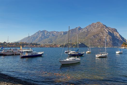 LECCO, ITALY/EUROPE - OCTOBER 29 : View of Boats on Lake Como at Lecco on the Southern Shore of Lake Como in Italy on October 29, 2010