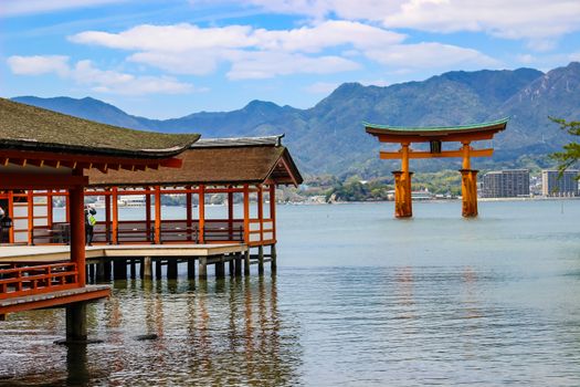 The Floating Torii gate of Itsukushima Shrine in Miyajima island, Hiroshima, Japan.