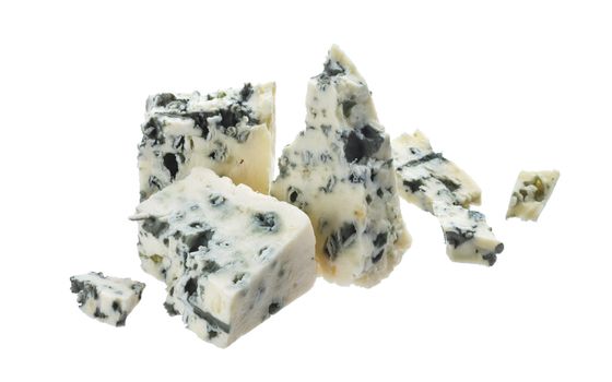 Danish blue cheese isolated on white background with clipping path.