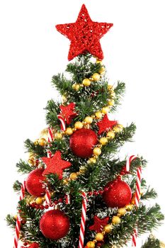 Beautiful decorated christmas tree isolated on white background