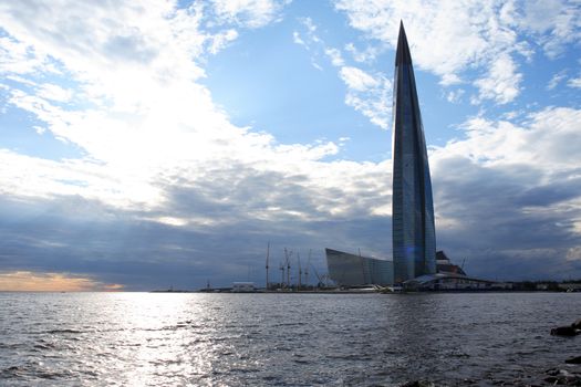 View of modern skyscraper named Lakhta Center in Saint Petersburg, Russia