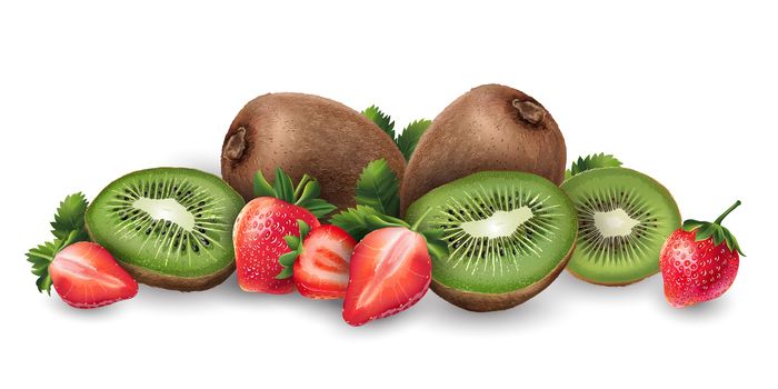 Strawberry and kiwi on white background.