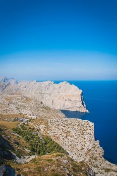 The imposing cliffs of Formentor cap in Majorca overlooking the Mediterranean Sea