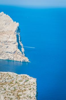 The imposing cliffs of Formentor cap in Majorca overlooking the Mediterranean Sea