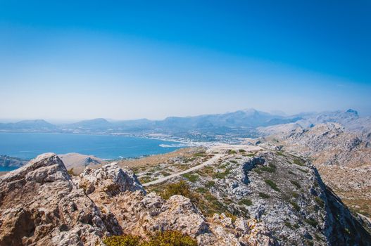 The imposing cliffs of Formentor cap in Majorca overlooking the Mediterranean Sea