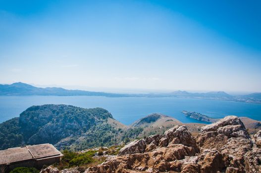 The imposing cliffs of Formentor cap in Majorca overlooking the Mediterranean Sea