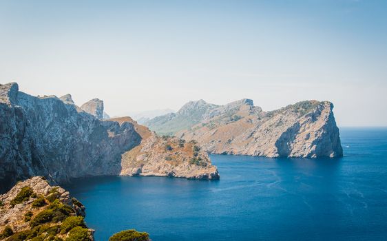 The imposing cliffs of Formentor cap in Majorca overlooking the Mediterranean Sea