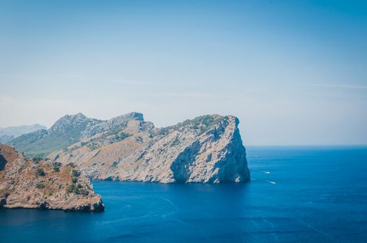 The imposing cliffs of Formentor cap in Majorca overlooking the Mediterranean Sea
