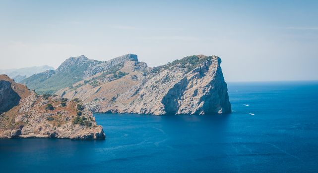 The imposing cliffs of Formentor cap in Majorca overlooking the Mediterranean Sea