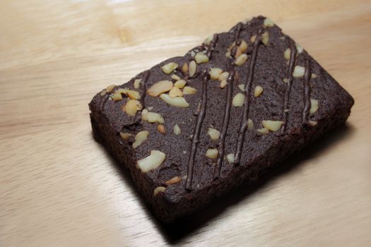 Healthy Chocolate brownies on wooden plate