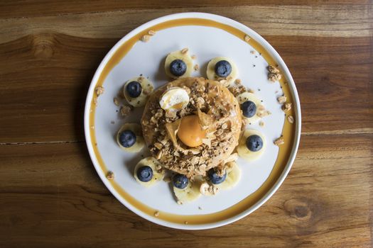 Flat Lay Donut Dessert with Granola and Peanut Butter