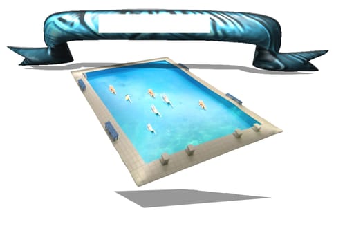 Illustration of swimming pool and banner with copy space