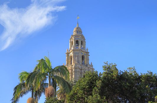 San Diego, California, USA - February 5, 2018 - California Tower overlooking Balboa Park in San Diego, California.