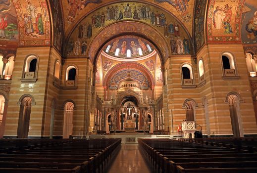 St. Louis, Missouri, USA - August 18, 2017: Sanctuary of the Cathedral Basilica of Saint Louis on Lindell Boulevard in St. Louis, Missouri.