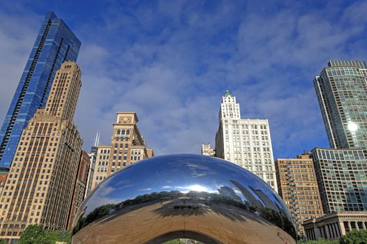 Chicago, Illinois, USA - June 23, 2018: The 'Cloud Gate' also known as 'The Bean' in Downtown Chicago.