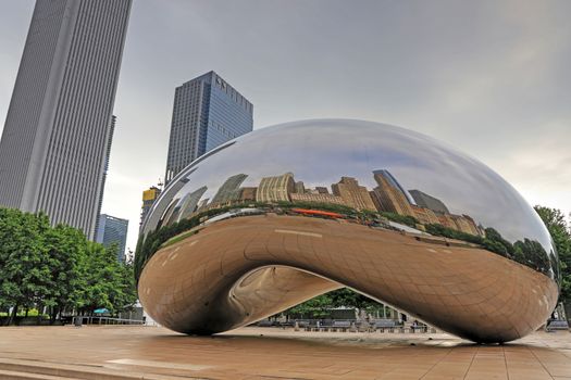 Chicago, Illinois, USA - June 23, 2018: The 'Cloud Gate' also known as 'The Bean' in Downtown Chicago.