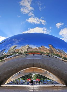 Chicago, Illinois, USA - June 23, 2018: The 'Cloud Gate' also known as 'The Bean' in Downtown Chicago.