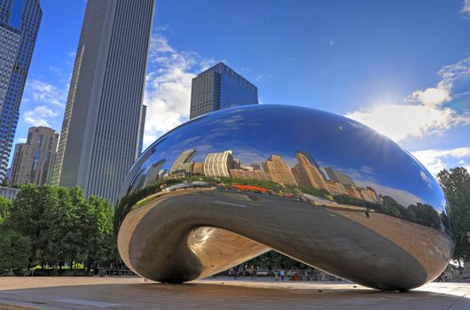 Chicago, Illinois, USA - June 23, 2018: The 'Cloud Gate' also known as 'The Bean' in Downtown Chicago.