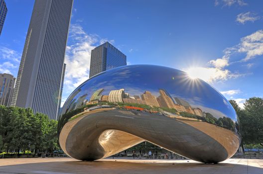 Chicago, Illinois, USA - June 23, 2018: The 'Cloud Gate' also known as 'The Bean' in Downtown Chicago.