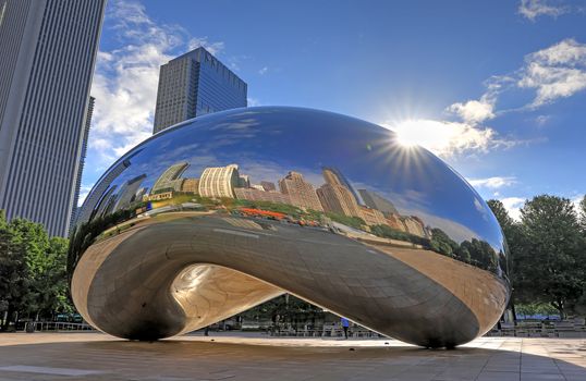 Chicago, Illinois, USA - June 23, 2018: The 'Cloud Gate' also known as 'The Bean' in Downtown Chicago.