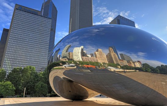 Chicago, Illinois, USA - June 23, 2018: The 'Cloud Gate' also known as 'The Bean' in Downtown Chicago.