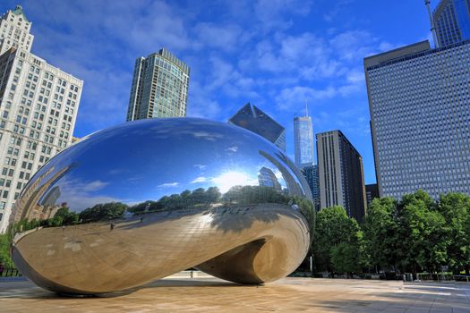 Chicago, Illinois, USA - June 23, 2018: The 'Cloud Gate' also known as 'The Bean' in Downtown Chicago.