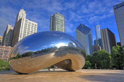 Chicago, Illinois, USA - June 23, 2018: The 'Cloud Gate' also known as 'The Bean' in Downtown Chicago.