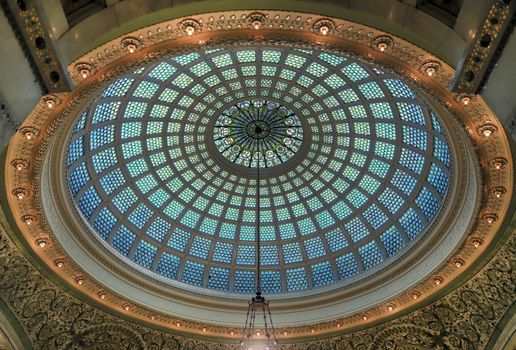 Chicago, Illinois, USA - June 22, 2018 - View of the interior and of the dome at the Chicago Cultural Center.