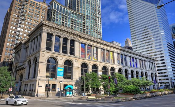 Chicago, Illinois, USA - June 22, 2018 - The exterior of the Chicago Cultural Center located at the old Public Library of the City of Chicago building.