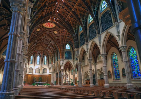 Chicago, Illinois, USA - June 22nd, 2018. The Holy Name Cathedral in Chicago, Illinois. It is the seat of the Archdiocese of Chicago, one of the largest Roman Catholic dioceses in the United States.